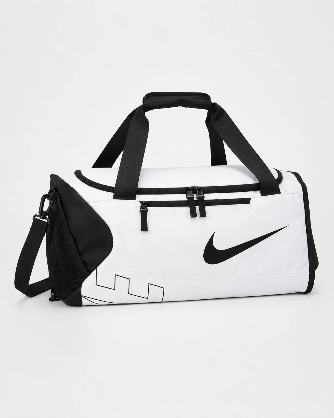 nike-duffle-bag-white-black-logo Nike alpha adapt crossbody medium duffel bag - Image 1