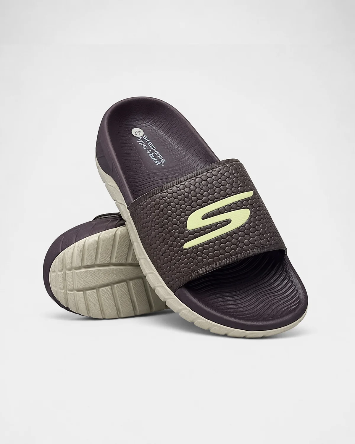 skechers-slide-sandals-brown-lime-sole-reveal-angle-view Skechers sliper 280644 - Image 1