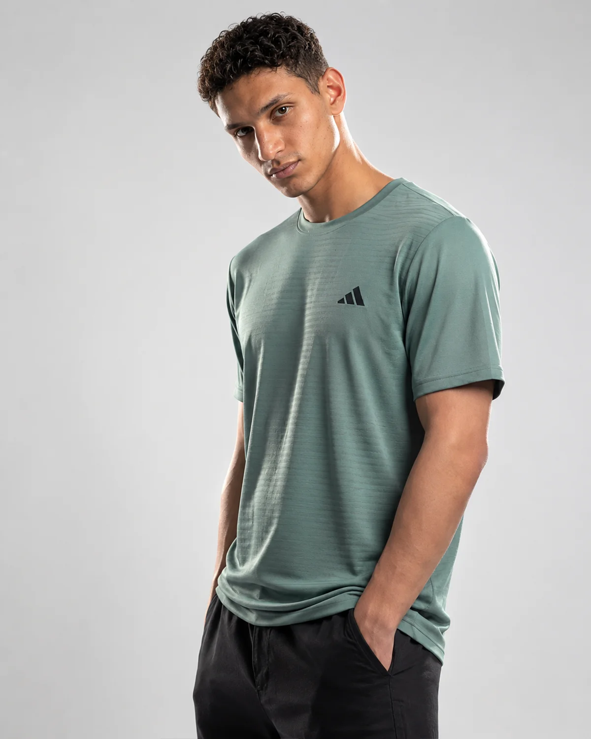 adidas-training-tshirt-sage-green-3bar-logo-front-angle T_shirtT3032 - Image 1
