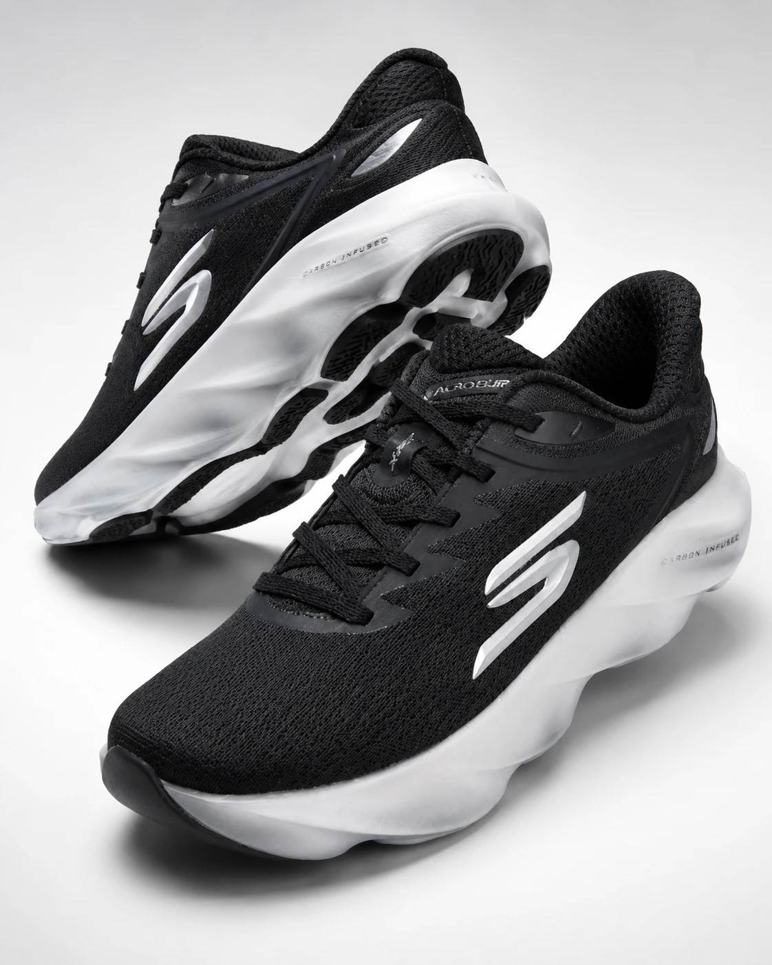 skechers-go-run-razor-4-black-silver-pair-three-quarter-view Skechers GO RUN Razor 4 Arch Fit - Black/Silver - Image 1