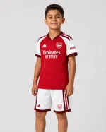 Arsenal Home Player Kids Kit 26/27 football jersey and shorts with classic home-kit styling